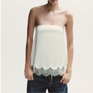 Zara Strapless Cream Lace-Trim Camisole